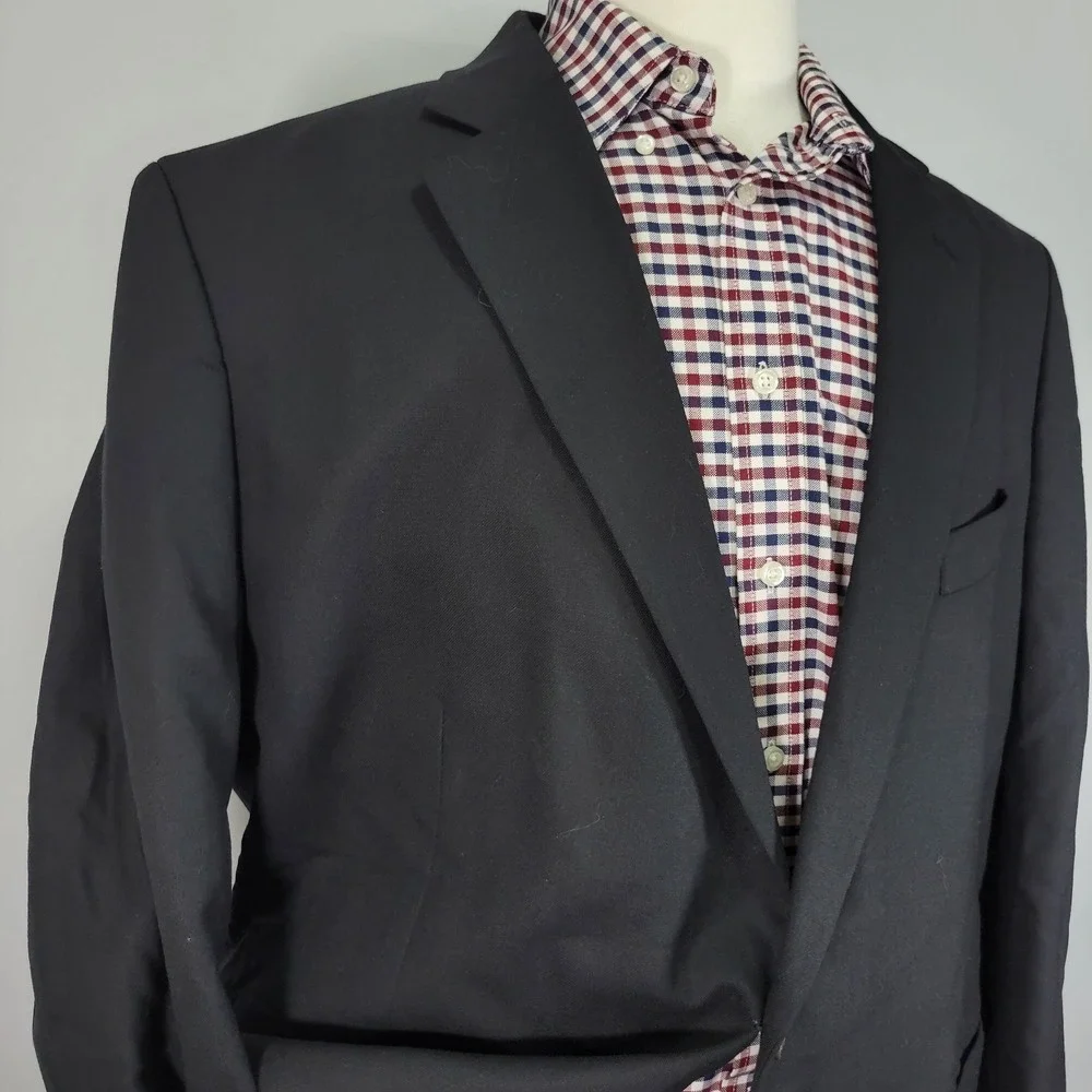 Stafford Men's Sport Coat Blazer Two Button Solid‎ Black Wool Size Classic 48R